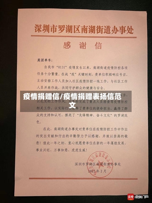 疫情捐赠信/疫情捐赠表扬信范文