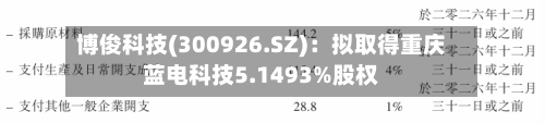 博俊科技(300926.SZ):拟取得重庆蓝电科技5.1493%股权